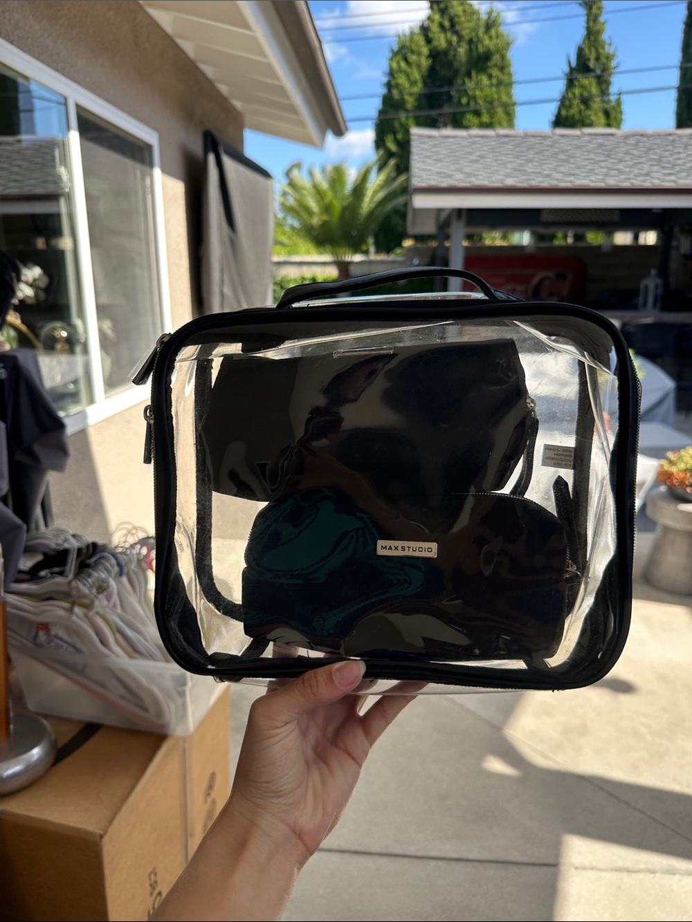 Max Studio Clear Pouch with Black Trim and Handle